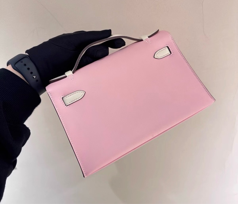 愛馬仕Hermes minikelly 一代 櫻花粉拼奶油白 玫瑰金扣 Swift皮-1
