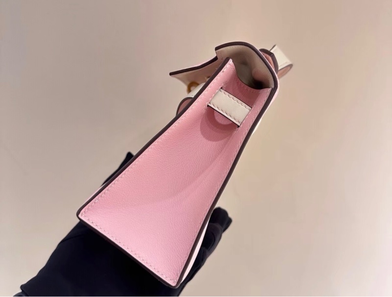 愛馬仕Hermes minikelly 一代 櫻花粉拼奶油白 玫瑰金扣 Swift皮-3