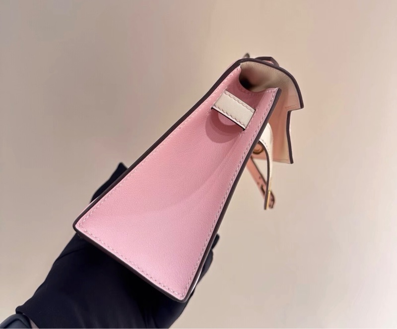 愛馬仕Hermes minikelly 一代 櫻花粉拼奶油白 玫瑰金扣 Swift皮-4