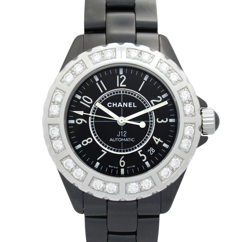 香奈兒 J12 鑽石錶圈腕錶，陶瓷錶殼，鑲鑽，男士腕錶，黑色，H1174-0