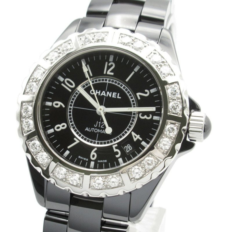 香奈兒 J12 鑽石錶圈腕錶，陶瓷錶殼，鑲鑽，男士腕錶，黑色，H1174-2