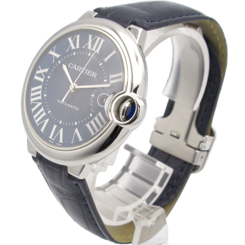 卡地亞 Ballon Bleu 男士腕錶，不鏽鋼和皮革錶帶，藍色，WSBB0025-1