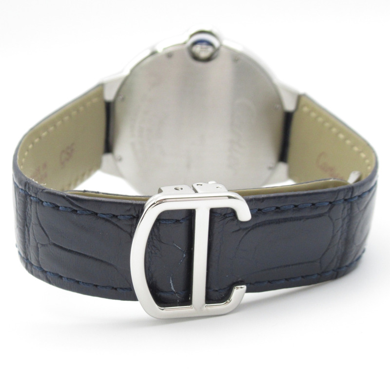 卡地亞 Ballon Bleu 男士腕錶，不鏽鋼和皮革錶帶，藍色，WSBB0025-3