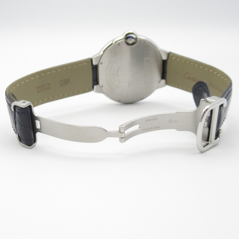 卡地亞 Ballon Bleu 男士腕錶，不鏽鋼和皮革錶帶，藍色，WSBB0025-4