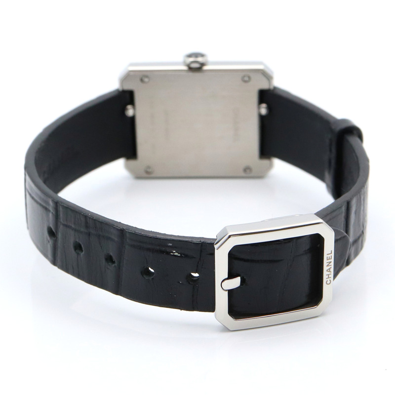 香奈兒男友腕錶，不鏽鋼鑲鑽錶殼，皮革錶帶，黑色，女士，H6586-4