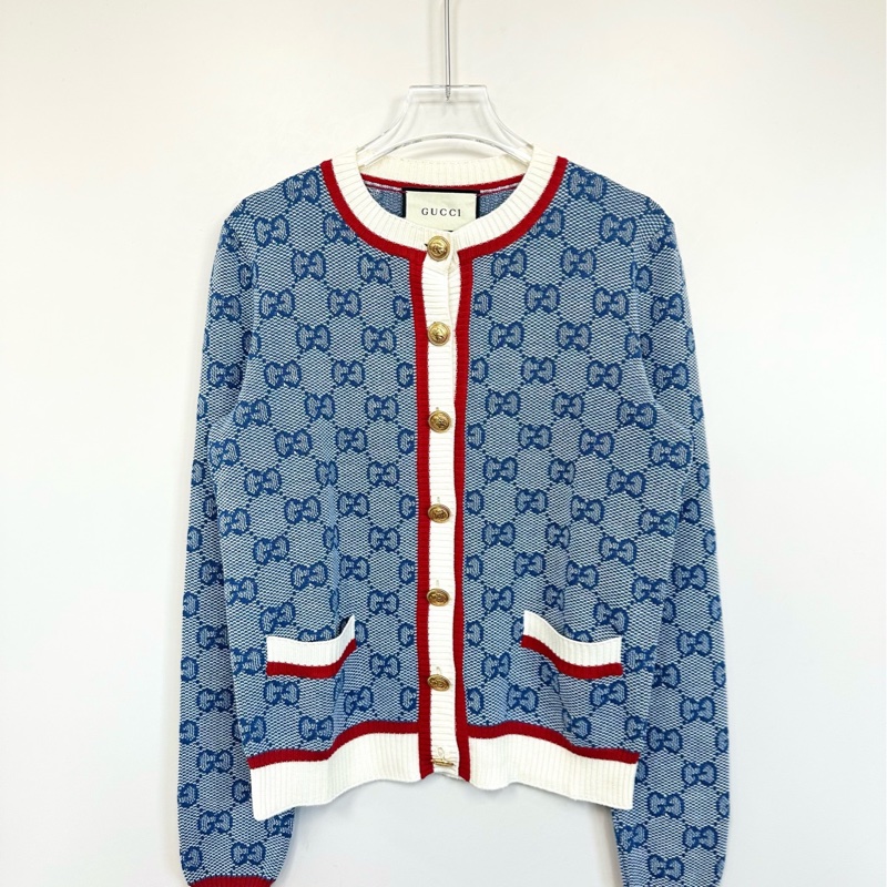 Gucci藍色金扣滿印針織開衫 xs碼 99新-4