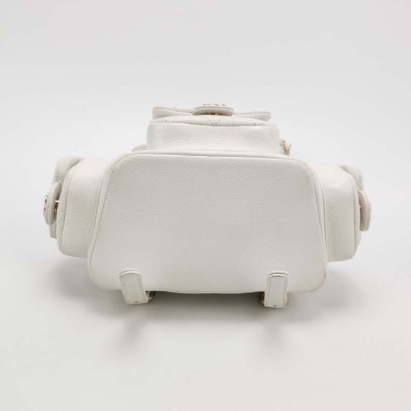 Chanel Duma 小號 25P白色牛皮雙肩包淡金扣晶片款-8