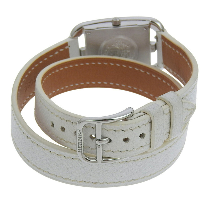 近全新愛馬仕 Cape Cod CC1 210，□R 刻印，白色錶盤，不鏽鋼/皮革錶帶，33毫米 x 23毫米，石英機芯，女錶-2