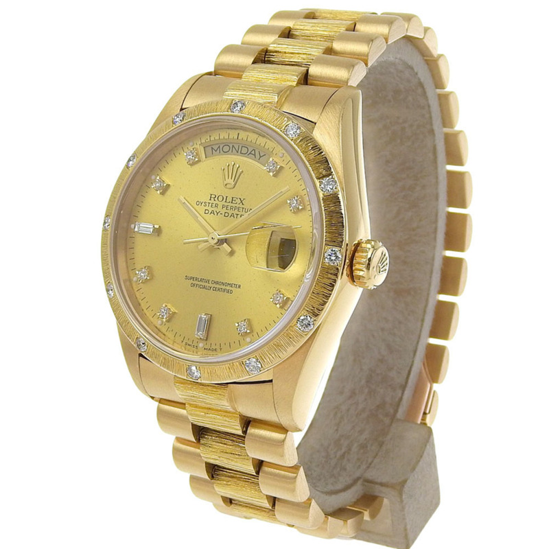 近乎全新勞力士星期日曆型腕錶 18108 9（約1986年）金錶盤，鑲鑽錶圈，18K黃金材質，重140.8克，自動上鍊-1