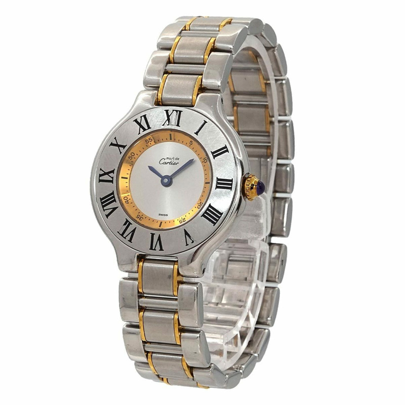 卡地亞 Must 21 Vantianne 雙色腕錶 W10075R6 女士銀色石英錶-2