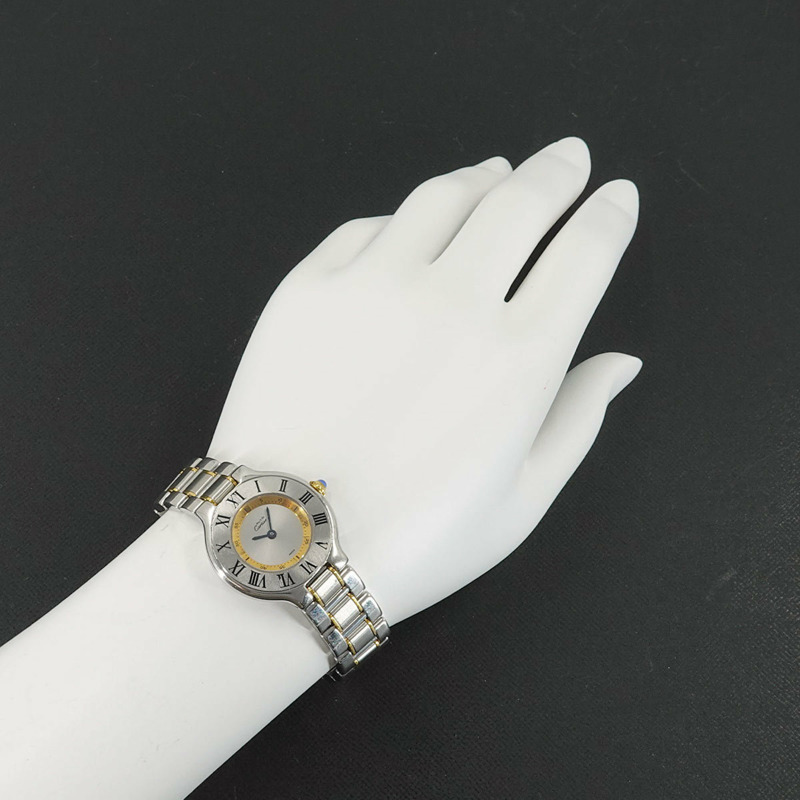 卡地亞 Must 21 Vantianne 雙色腕錶 W10075R6 女士銀色石英錶-3