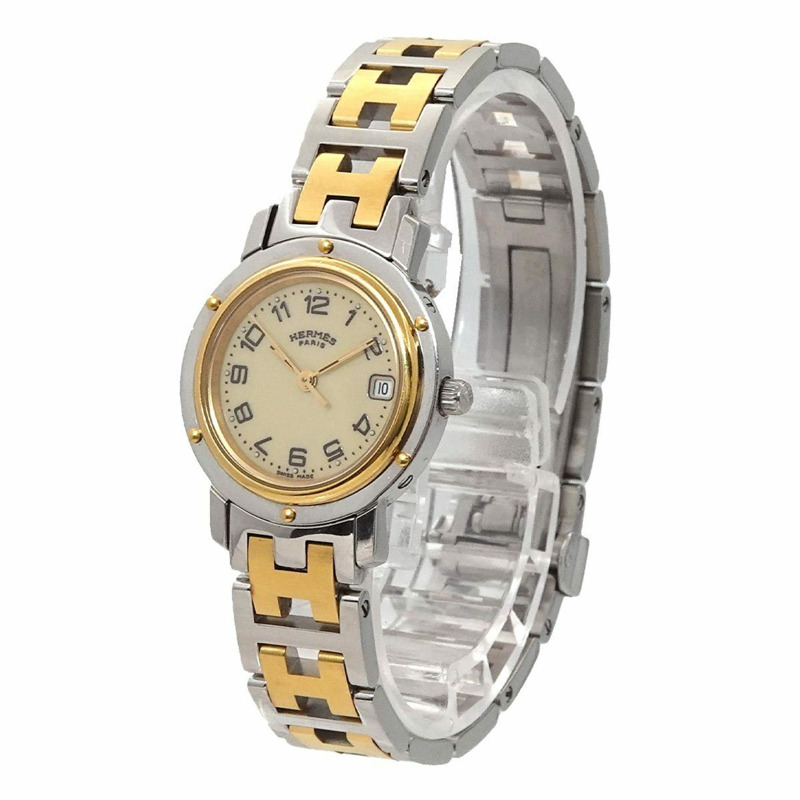 愛馬仕 Clipper CL4 220 女士象牙色石英腕錶，附日期顯示，雙色錶盤-1