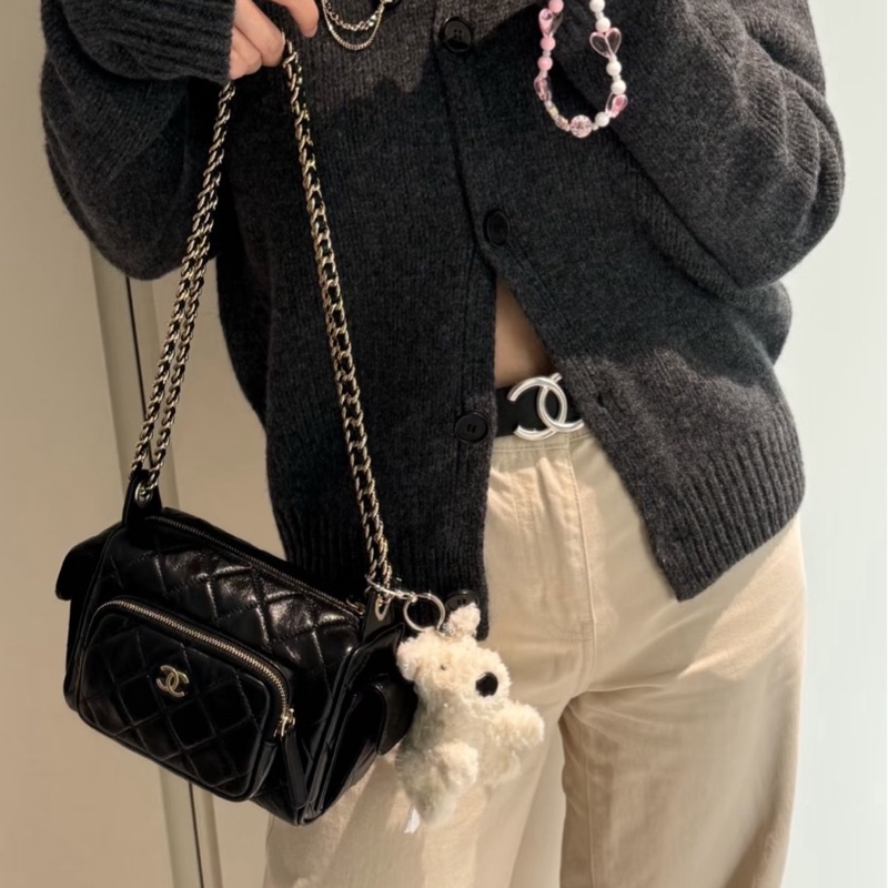 Chanel 黑金保齡球包小號-3