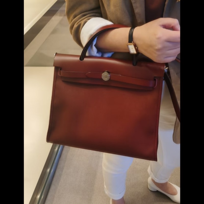 Hermes 愛馬仕 Herbag 31 愛馬仕紅 酒紅銀扣 手提 肩背  🈶子袋-3