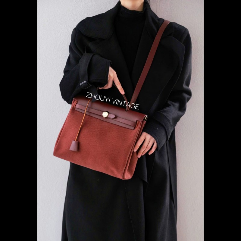 Hermes 愛馬仕 Herbag 31 愛馬仕紅 酒紅銀扣 手提 肩背  🈶子袋-5