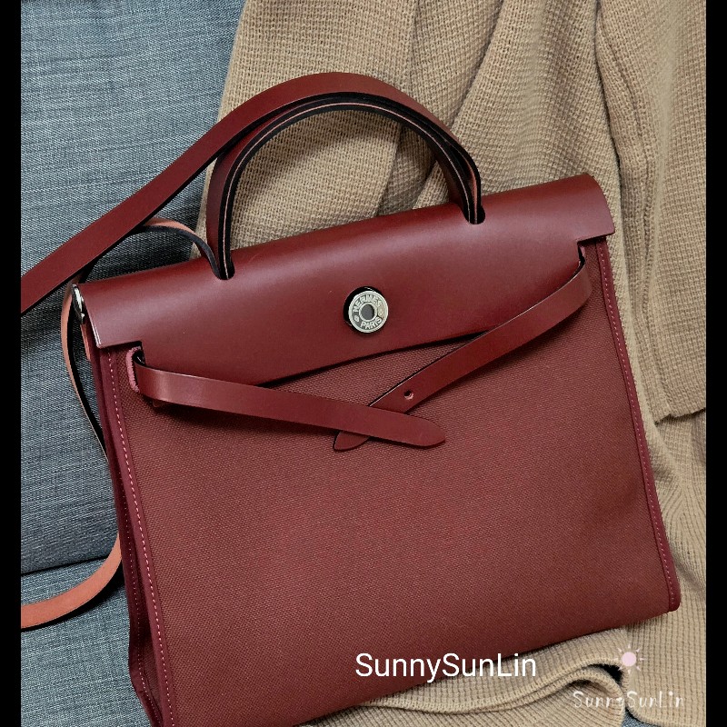 Hermes 愛馬仕 Herbag 31 愛馬仕紅 酒紅銀扣 手提 肩背  🈶子袋-6