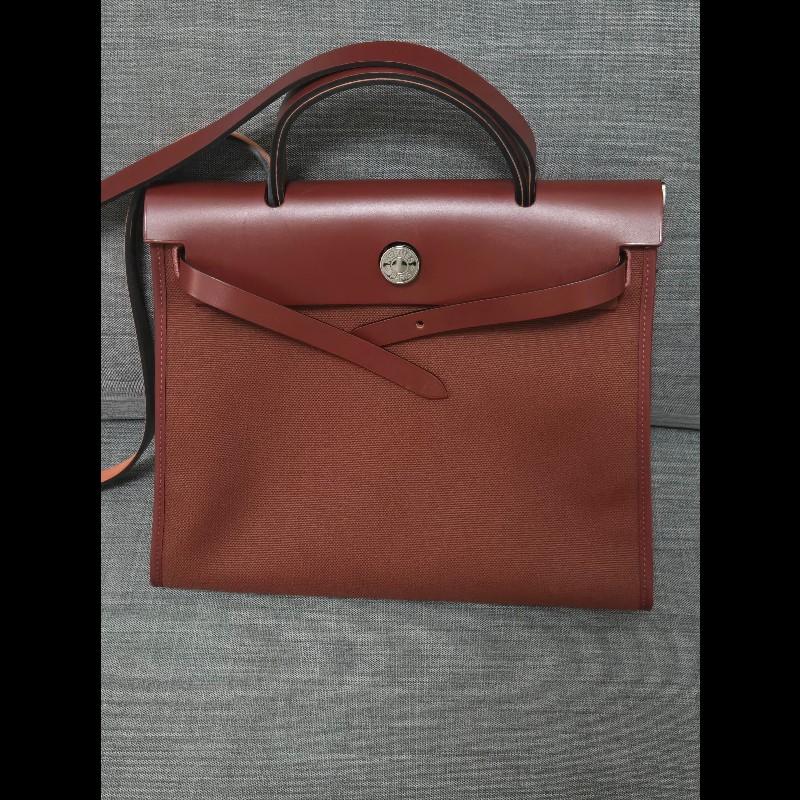 Hermes 愛馬仕 Herbag 31 愛馬仕紅 酒紅銀扣 手提 肩背  🈶子袋-7