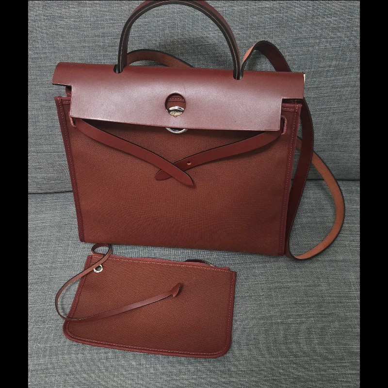 Hermes 愛馬仕 Herbag 31 愛馬仕紅 酒紅銀扣 手提 肩背  🈶子袋-8