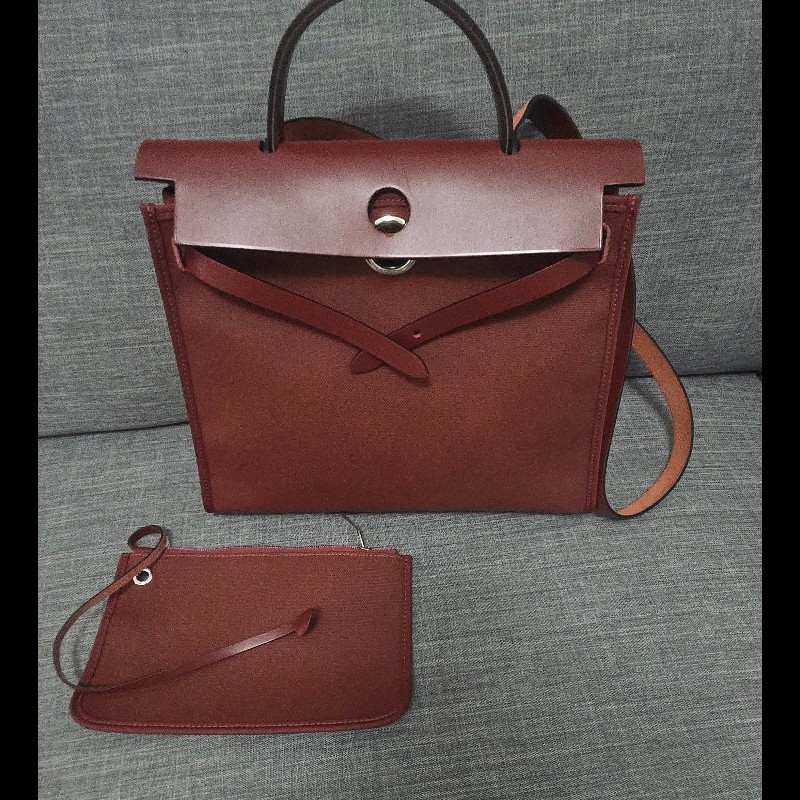 Hermes 愛馬仕 Herbag 31 愛馬仕紅 酒紅銀扣 手提 肩背  🈶子袋-10