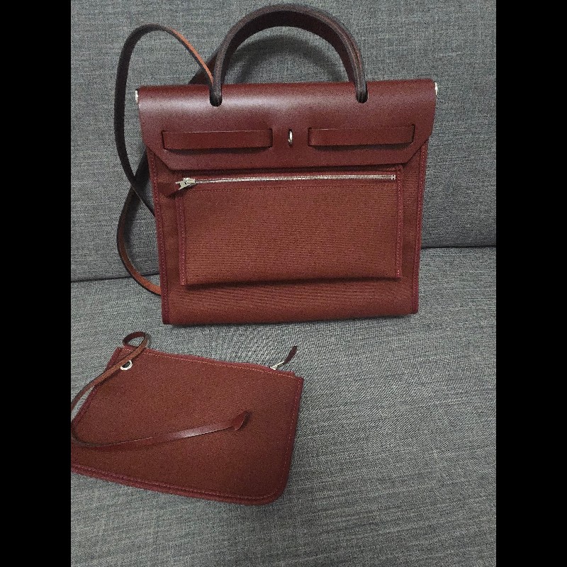 Hermes 愛馬仕 Herbag 31 愛馬仕紅 酒紅銀扣 手提 肩背  🈶子袋-15