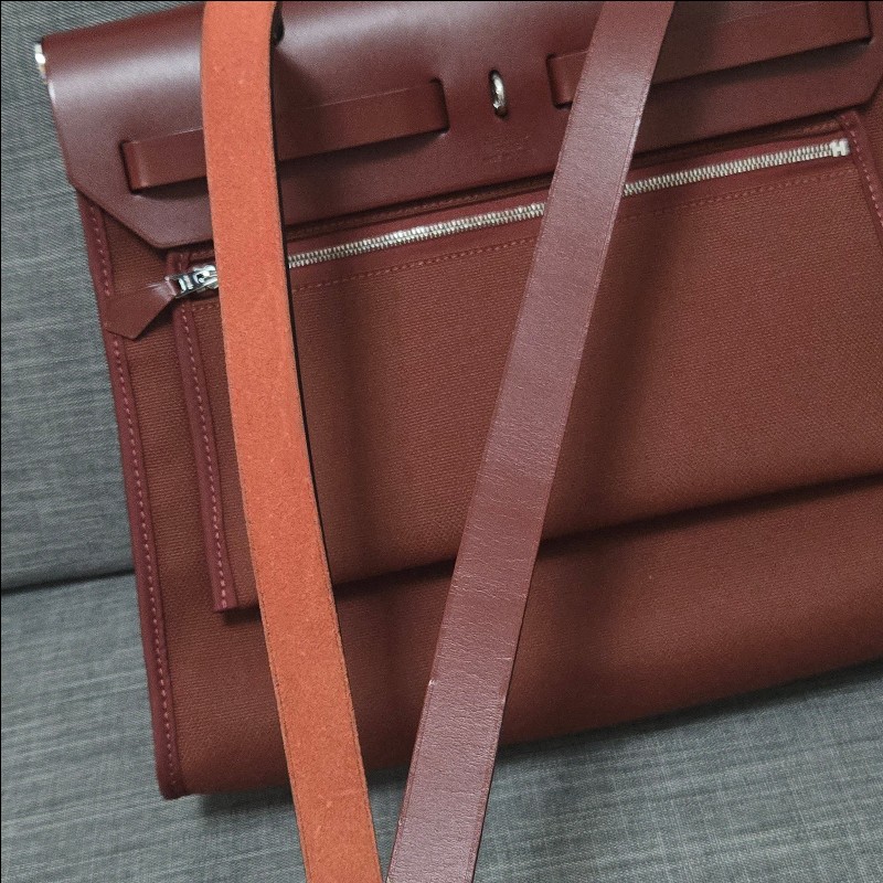 Hermes 愛馬仕 Herbag 31 愛馬仕紅 酒紅銀扣 手提 肩背  🈶子袋-23