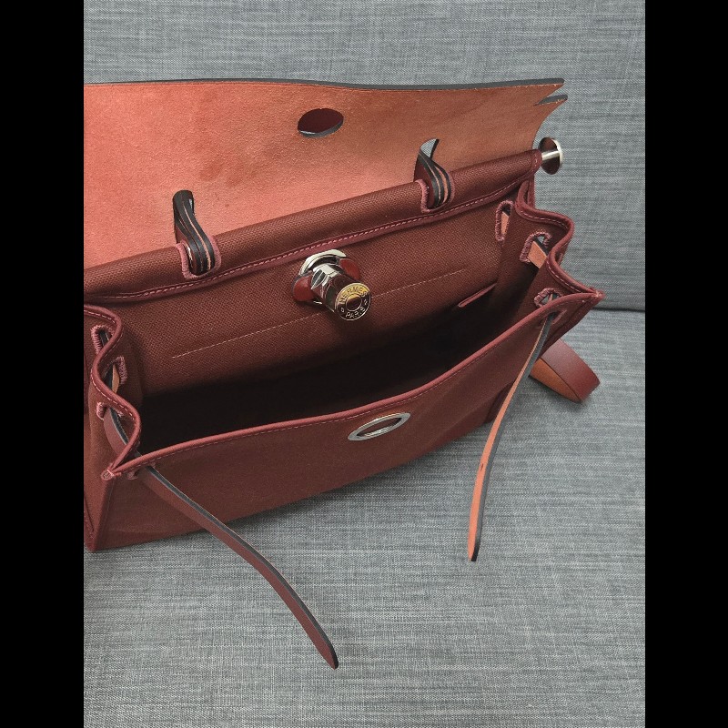 Hermes 愛馬仕 Herbag 31 愛馬仕紅 酒紅銀扣 手提 肩背  🈶子袋-32