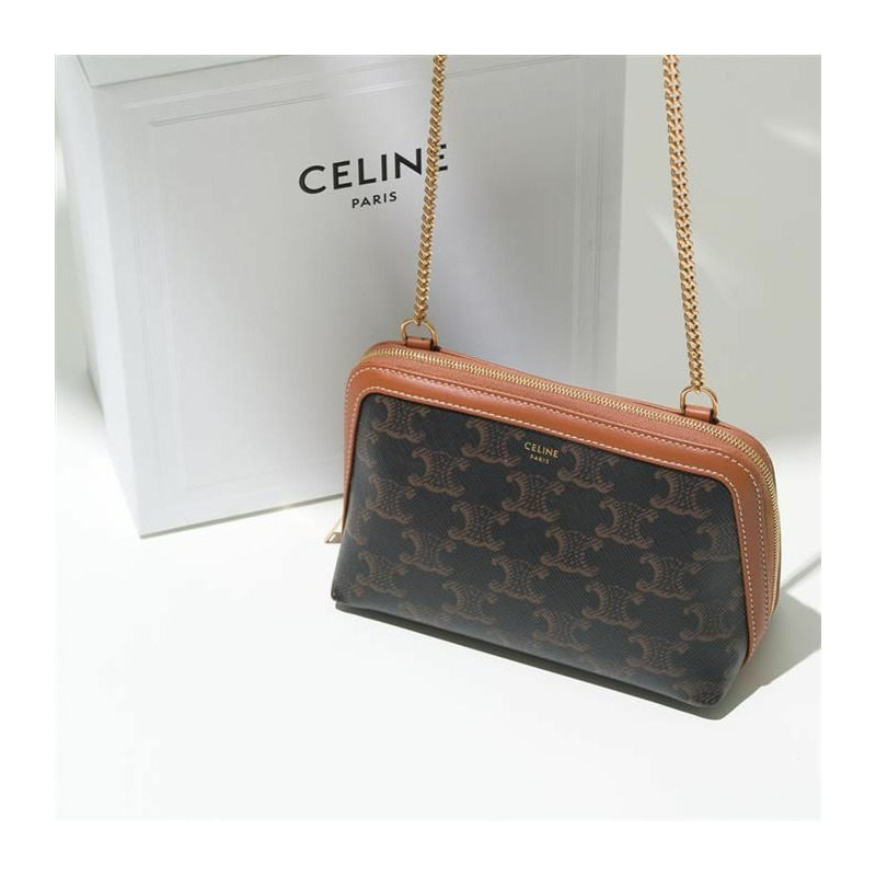CELINE Triomphe 鏈條手拿包 小羊皮-3
