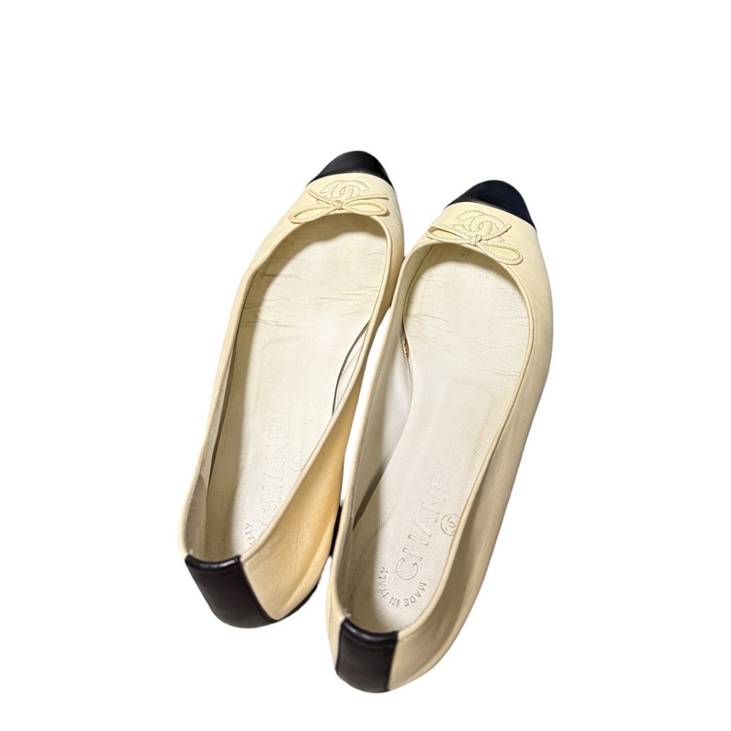 Chanel 95新 羊皮黑白平地鞋 37.5號-3