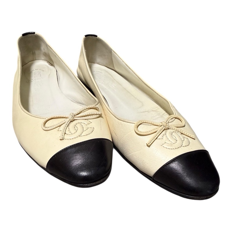 Chanel 95新 羊皮黑白平地鞋 37.5號-8