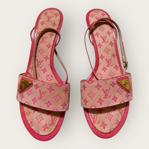 Louis Vuitton 二手閒置 老花粉色低根涼鞋 現況販售 37號