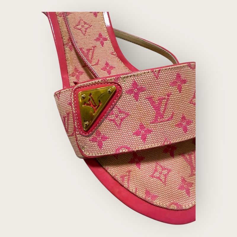 Louis Vuitton 二手閒置 老花粉色低根涼鞋 現況販售 37號-1