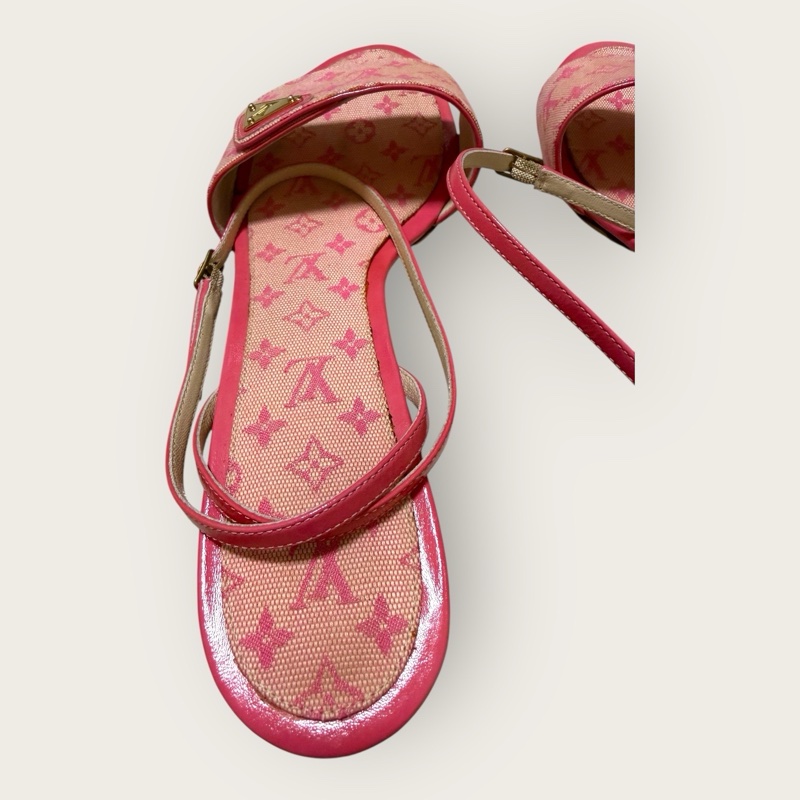 Louis Vuitton 二手閒置 老花粉色低根涼鞋 現況販售 37號-5