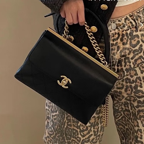 滿分氣質款🈶購證😍Chanel香奈兒孟買trendy cc黑金雙面郵差包手提單肩包