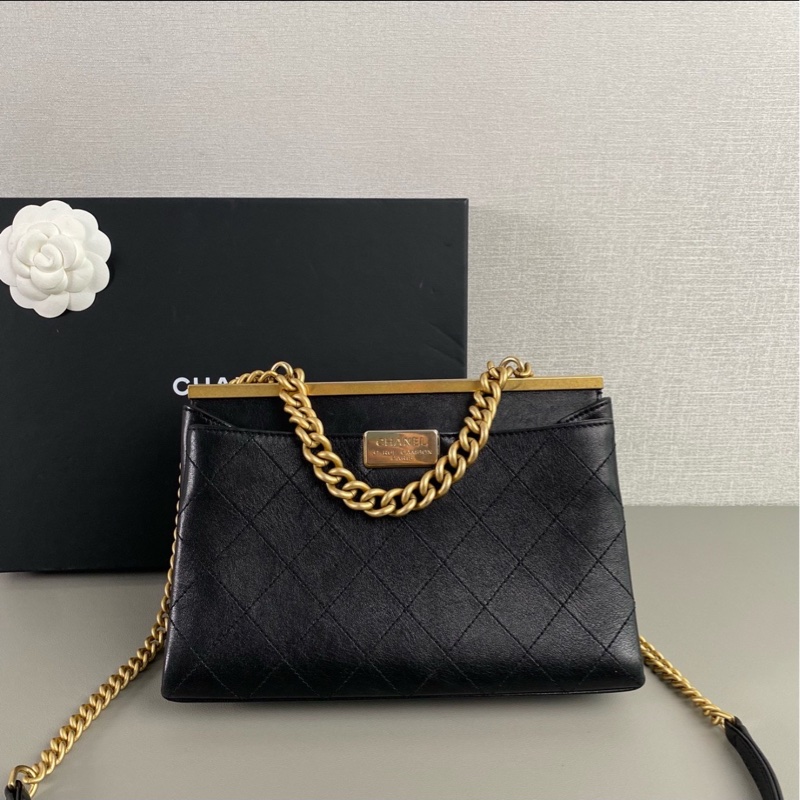 滿分氣質款🈶購證😍Chanel香奈兒孟買trendy cc黑金雙面郵差包手提單肩包-10