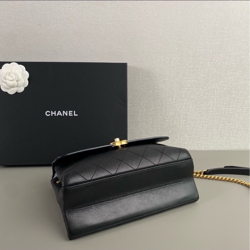 滿分氣質款🈶購證😍Chanel香奈兒孟買trendy cc黑金雙面郵差包手提單肩包-12