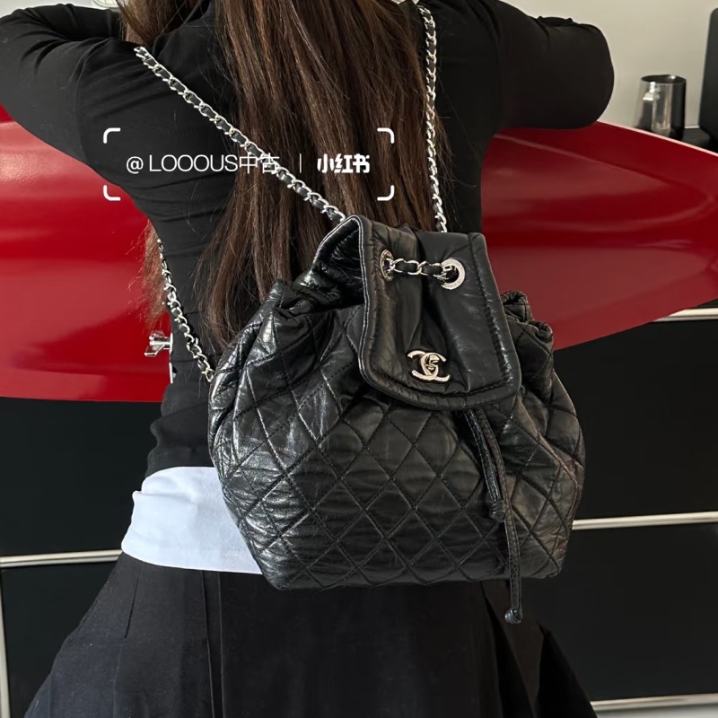 人氣街頭款🔥99新🆕Chanel 香奈兒黑銀流浪雙肩後背包肩背包-7