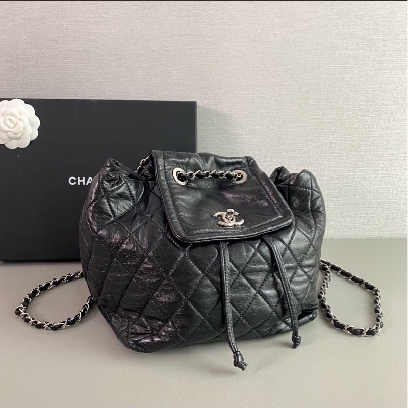 人氣街頭款🔥99新🆕Chanel 香奈兒黑銀流浪雙肩後背包肩背包-11