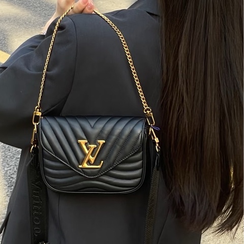 精選時髦款✨全配99新😍LvNewWave黑金牛皮三合一單肩斜挎包