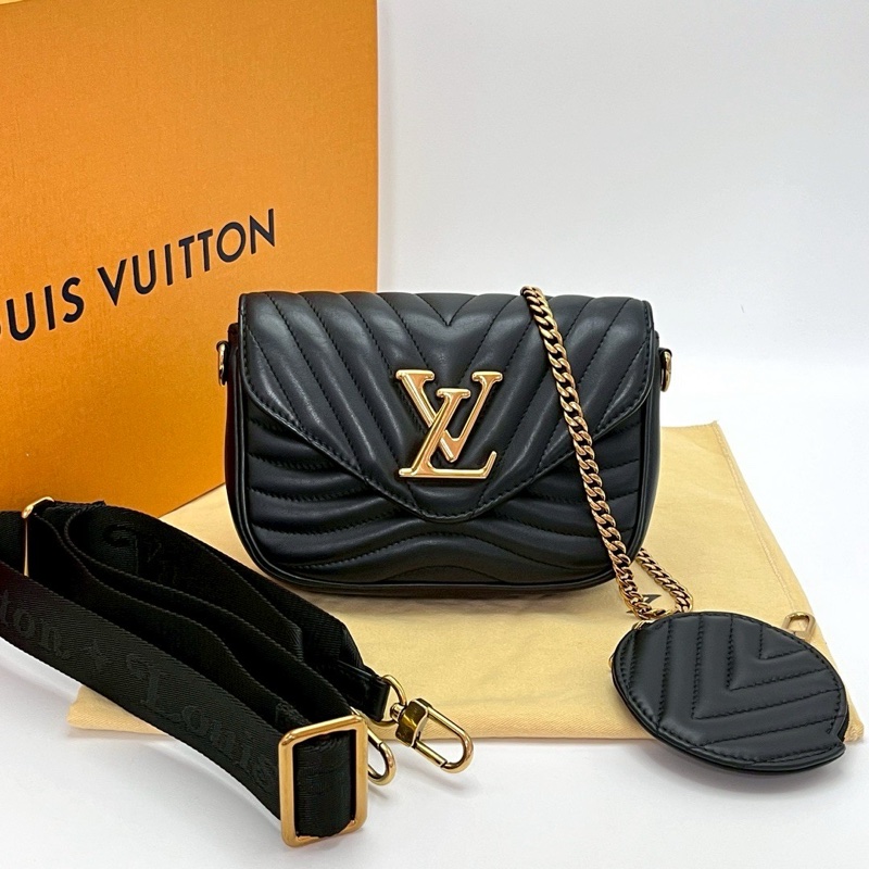 精選時髦款✨全配99新😍LvNewWave黑金牛皮三合一單肩斜挎包-6