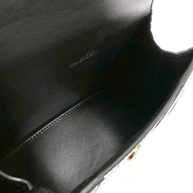 俐落必收款✨99新🈶購證😍BalenciagaXS黑金鱷魚壓紋沙漏包手提包-12