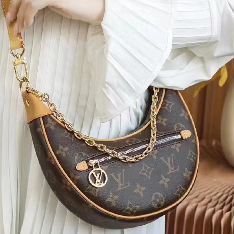 經典必收款✨限量好價🤑LvLoop經典老花碗豆包月亮包手提腋下包-0