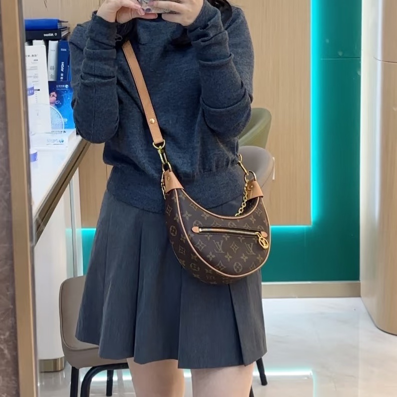 經典必收款✨限量好價🤑LvLoop經典老花碗豆包月亮包手提腋下包-3