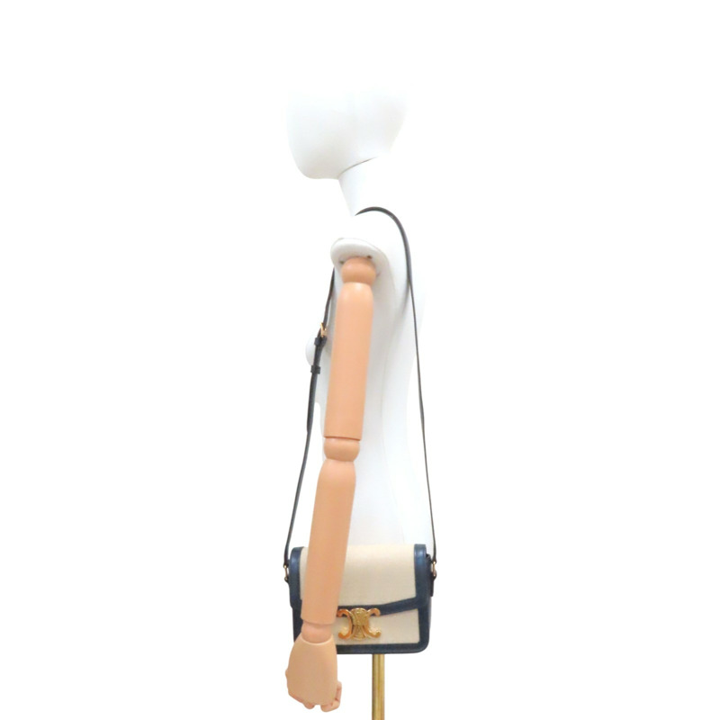 米白帆布 深藍色牛皮 Teen Triomphe 肩背包【CELINE 賽琳】 188882-DAQ-01NA-10