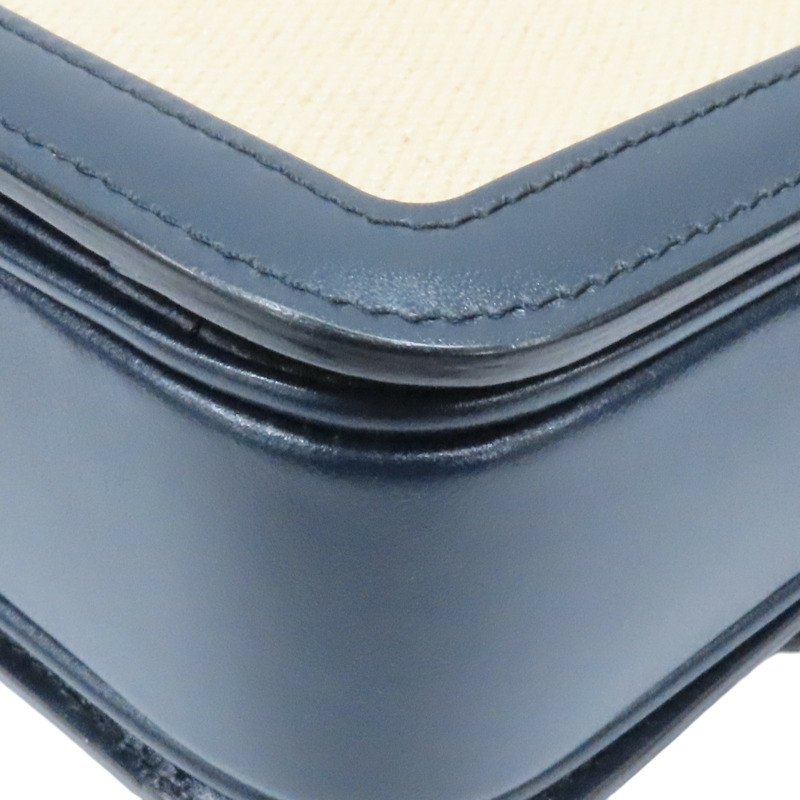 米白帆布 深藍色牛皮 Teen Triomphe 肩背包【CELINE 賽琳】 188882-DAQ-01NA-14