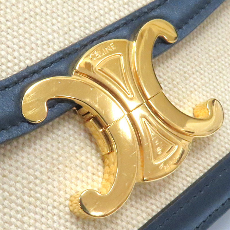 米白帆布 深藍色牛皮 Teen Triomphe 肩背包【CELINE 賽琳】 188882-DAQ-01NA-16