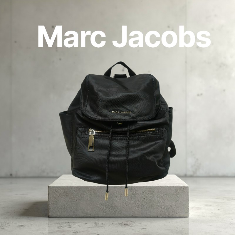 🔥年終狂降🔥【限時降價只到12/31（原6,800）】【8成新】㊣✨ Marc Jacobs✨馬克·雅各布斯 MJ 黑色 帆布 束口 後背包包/二手精品/二手包/保證正品-0