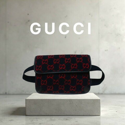 🔥年終狂降🔥【限時降價只到12/31（原15,800）】【8成新】㊣✨GUCCI✨（附防塵袋）古馳 深藍 羊毛 老花 皮革 腰包 胸包 手拿包/雙G/二手包/保證正品🌳二手樹屋🌳