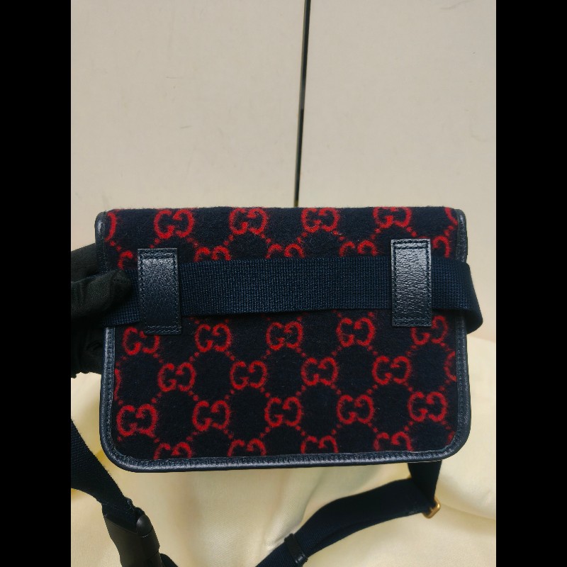 🔥年終狂降🔥【限時降價只到12/31（原15,800）】【8成新】㊣✨GUCCI✨（附防塵袋）古馳 深藍 羊毛 老花 皮革 腰包 胸包 手拿包/雙G/二手包/保證正品🌳二手樹屋🌳-3