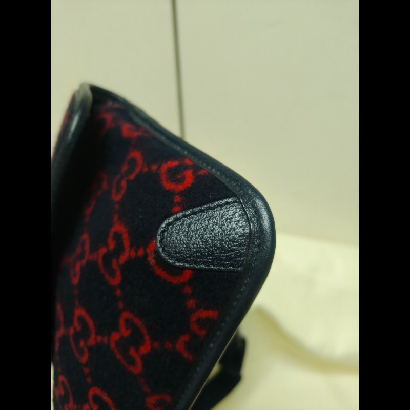 🔥年終狂降🔥【限時降價只到12/31（原15,800）】【8成新】㊣✨GUCCI✨（附防塵袋）古馳 深藍 羊毛 老花 皮革 腰包 胸包 手拿包/雙G/二手包/保證正品🌳二手樹屋🌳-6
