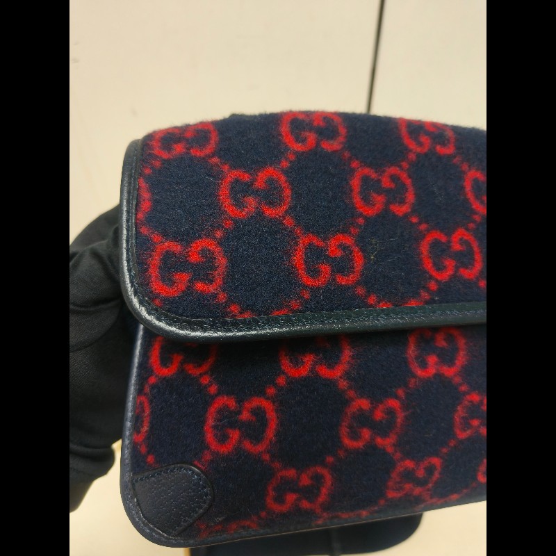 🔥年終狂降🔥【限時降價只到12/31（原15,800）】【8成新】㊣✨GUCCI✨（附防塵袋）古馳 深藍 羊毛 老花 皮革 腰包 胸包 手拿包/雙G/二手包/保證正品🌳二手樹屋🌳-12